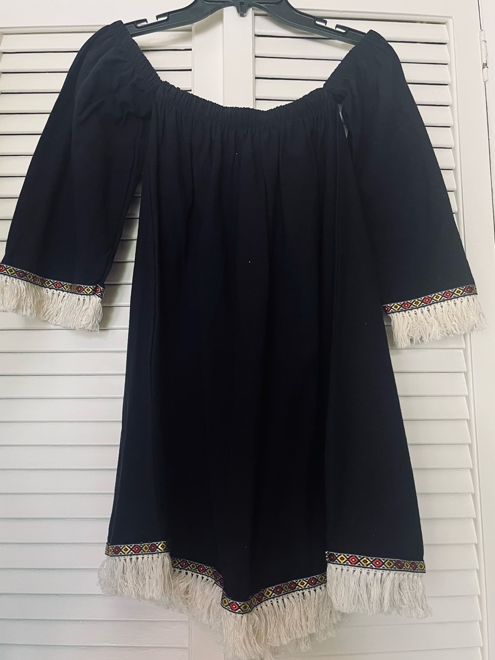 Black , Off the  Shoulders, Fringed Dress. 🖤